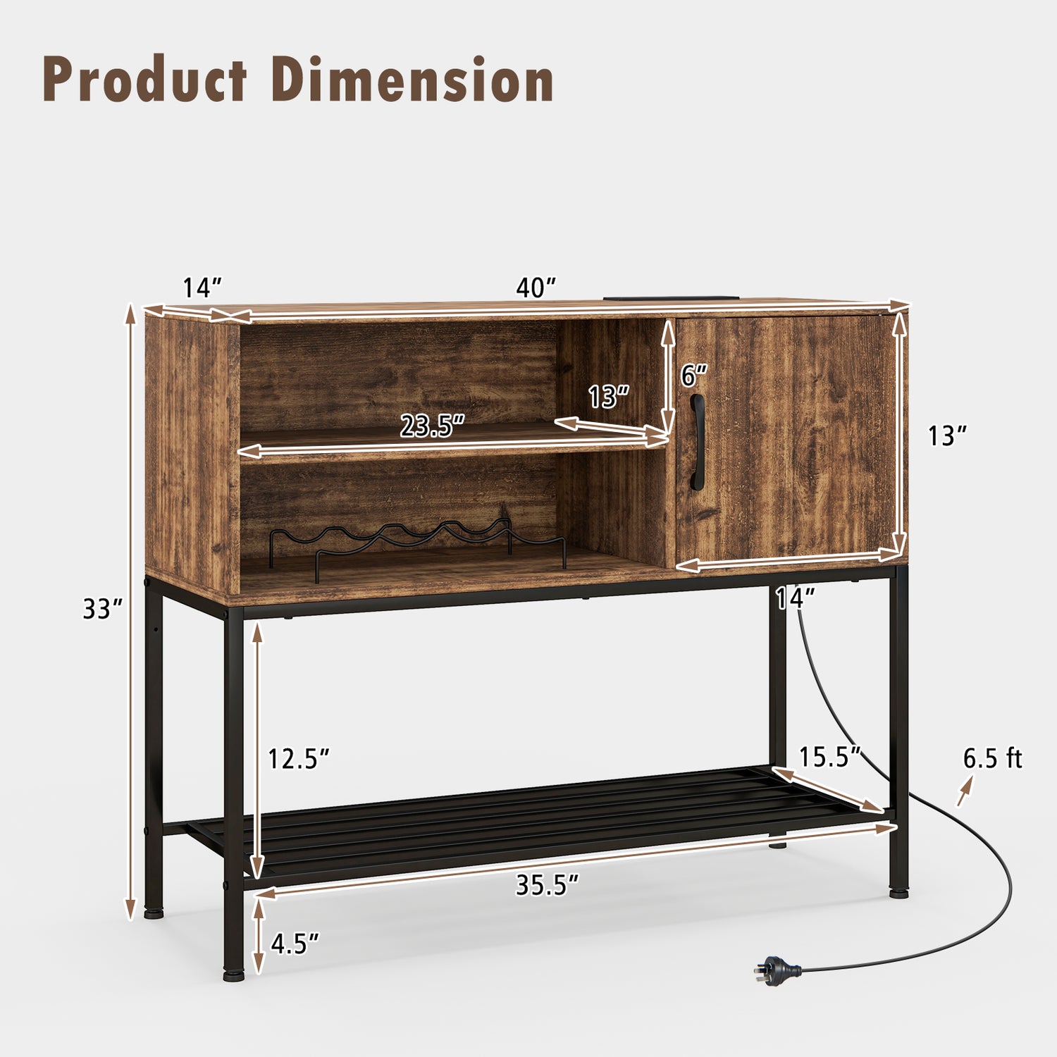 Buffet Sideboard Coffee Bar Cabinet with Power Outlets and USB Ports