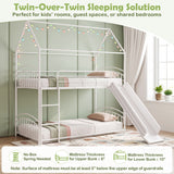 Bunk Bed Twin Over Twin House Bunk Bed Frame with Metal Slats