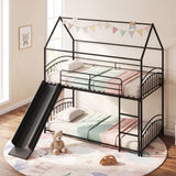 Bunk Bed Twin Over Twin House Bunk Bed Frame with Metal Slats