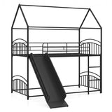 Bunk Bed Twin Over Twin House Bunk Bed Frame with Metal Slats