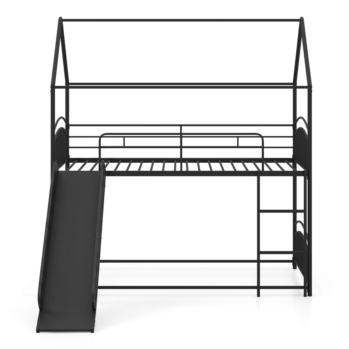 Bunk Bed Twin Over Twin House Bunk Bed Frame with Metal Slats