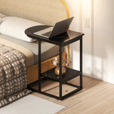 C-shaped Modern Sofa Side Table with Faux Marble Tabletop and Storage Shelf