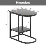 C-shaped Modern Sofa Side Table with Faux Marble Tabletop and Storage Shelf