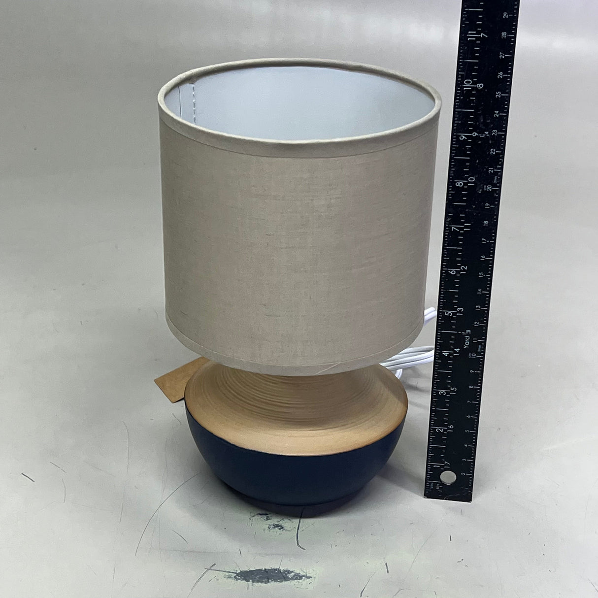CREATIVE CO-OP Stoneware Table Lamp w/ Linen Shade (No Bulb) Blue/Tan DF8763