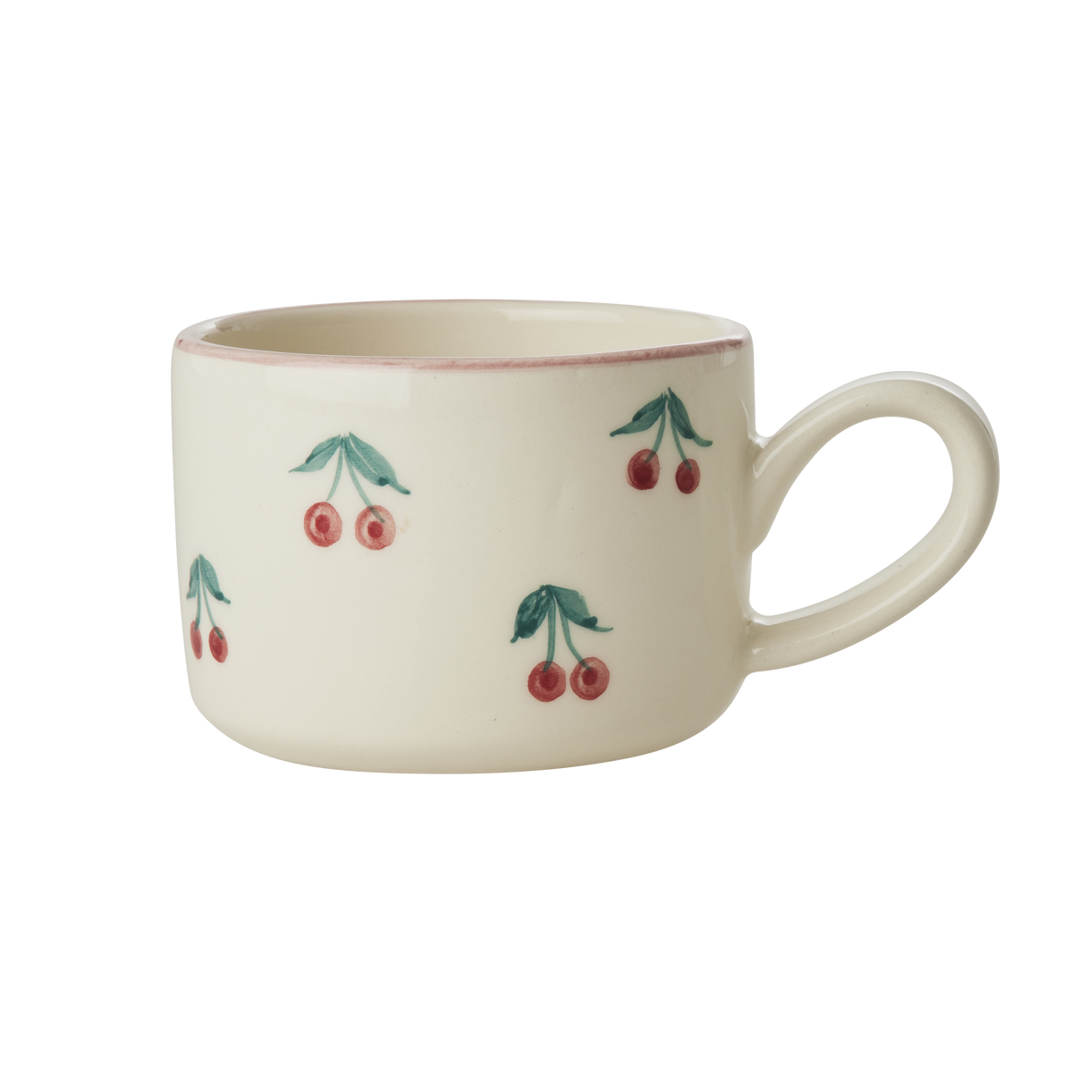 Ceramic Cappuccino Cup with Hand Painted Cherries - 6.7 oz