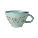 Ceramic Tea Cup with Hand Painted Soft Pink Flower Vine - 5.0 oz