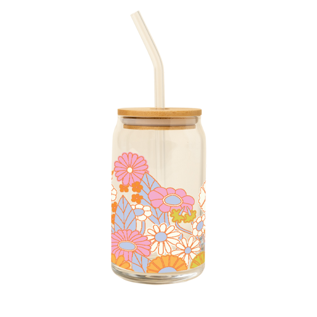 Can Glass w/ Lid + Straw