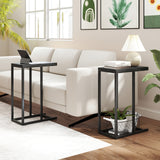 C-shaped End Table Slide Under Couch TV Tray for Coffee Laptop Tablet