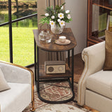 C-shaped Modern Sofa Side Table with Storage Shelf Faux and Marble Tabletop
