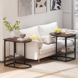 C-shaped Modern Sofa Side Table with Storage Shelf Faux and Marble Tabletop