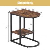C-shaped Modern Sofa Side Table with Storage Shelf Faux and Marble Tabletop