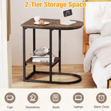 C-shaped Modern Sofa Side Table with Storage Shelf Faux and Marble Tabletop