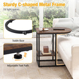 C-shaped Modern Sofa Side Table with Storage Shelf Faux and Marble Tabletop