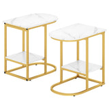 C-shaped Modern Sofa Side Table with Storage Shelf Faux and Marble Tabletop