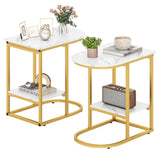 C-shaped Modern Sofa Side Table with Storage Shelf Faux and Marble Tabletop