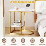 C-shaped Modern Sofa Side Table with Storage Shelf Faux and Marble Tabletop