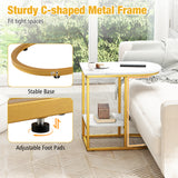 C-shaped Modern Sofa Side Table with Storage Shelf Faux and Marble Tabletop