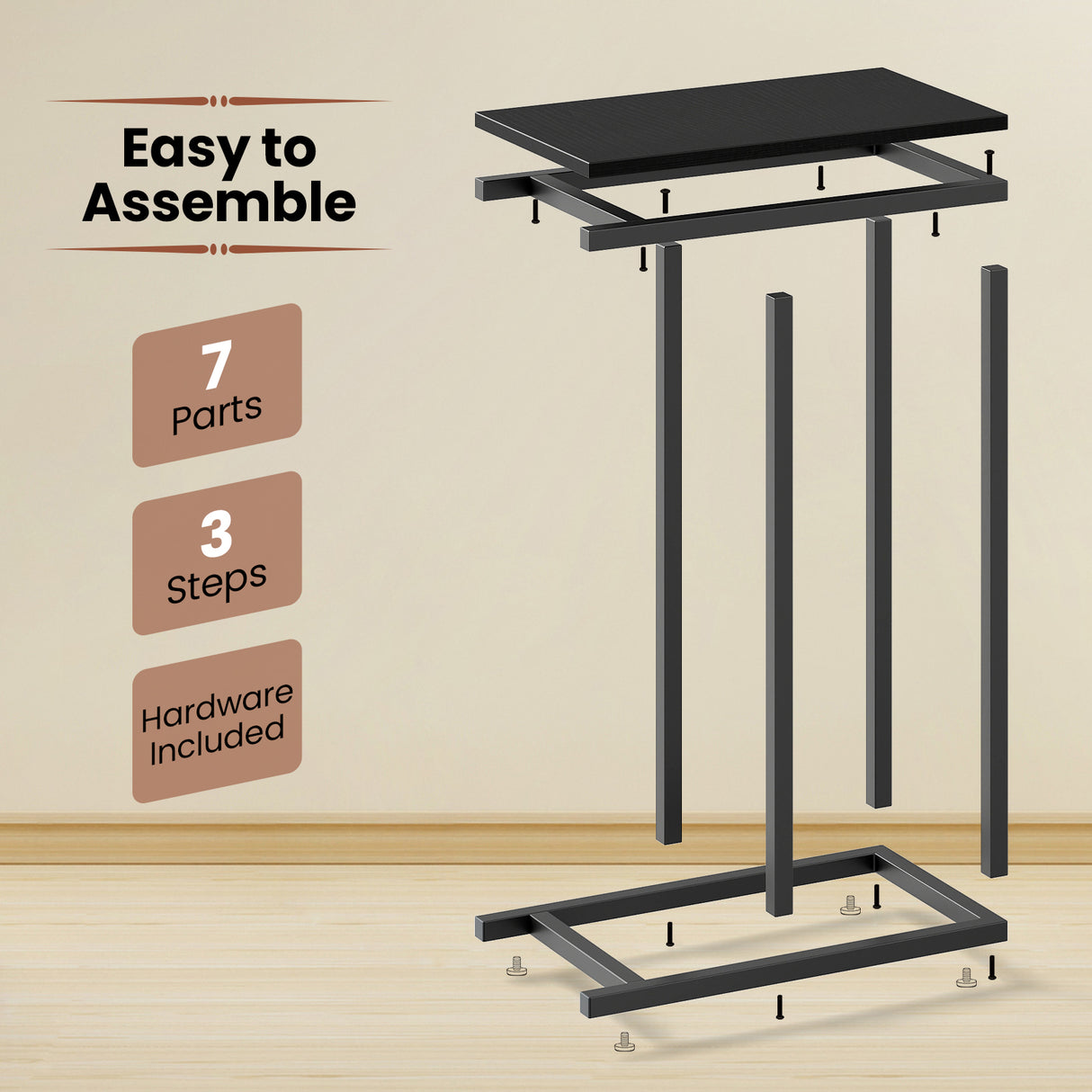 C-shaped Side Table with Heavy-duty Metal Frame