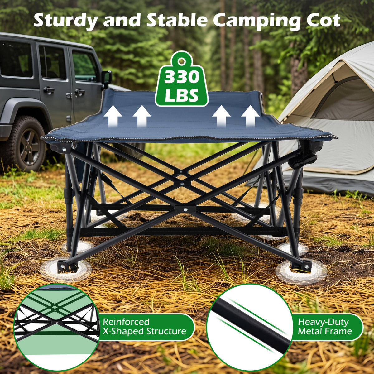 Camping Cot for Adults with Soft Padded Mat and Carrying Bag