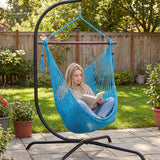Caribbean Hammock Chair with Metal Spreader Bar Woven Rope Swing