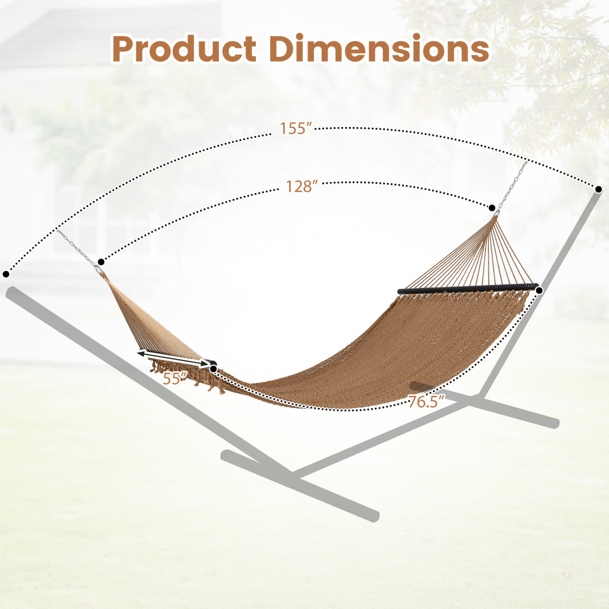 Caribbean Hammock with Spreader Bar for Patio Poolside