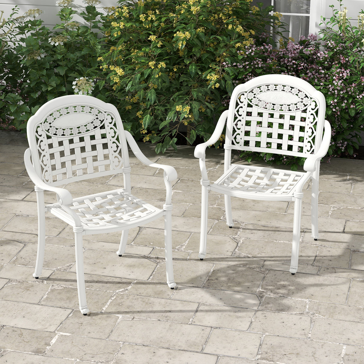 Set of 2 Cast Aluminum Patio Chairs with Armrests