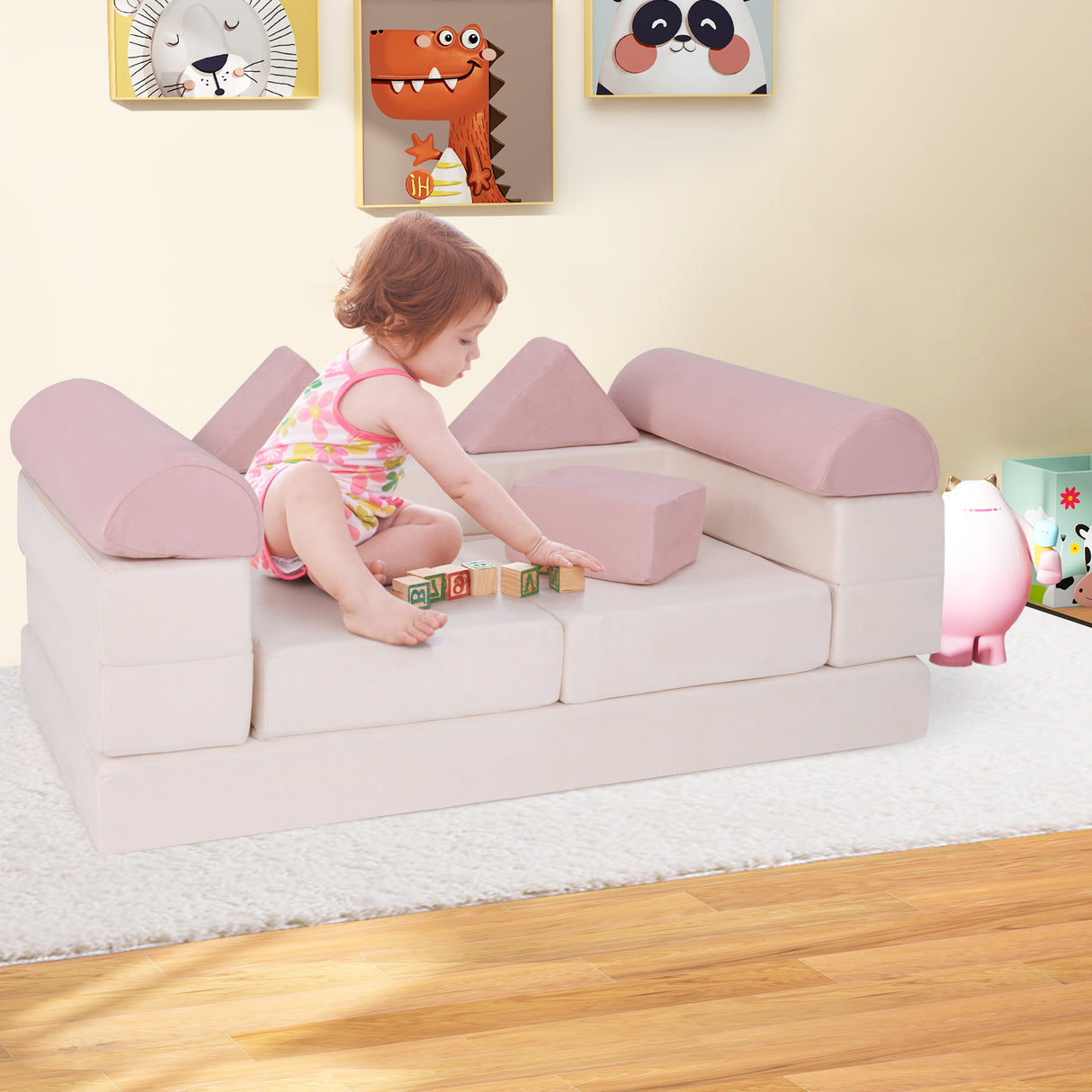 9-Piece Climb and Crawl Foam and Floor Playset with Breathable Suede Fabric