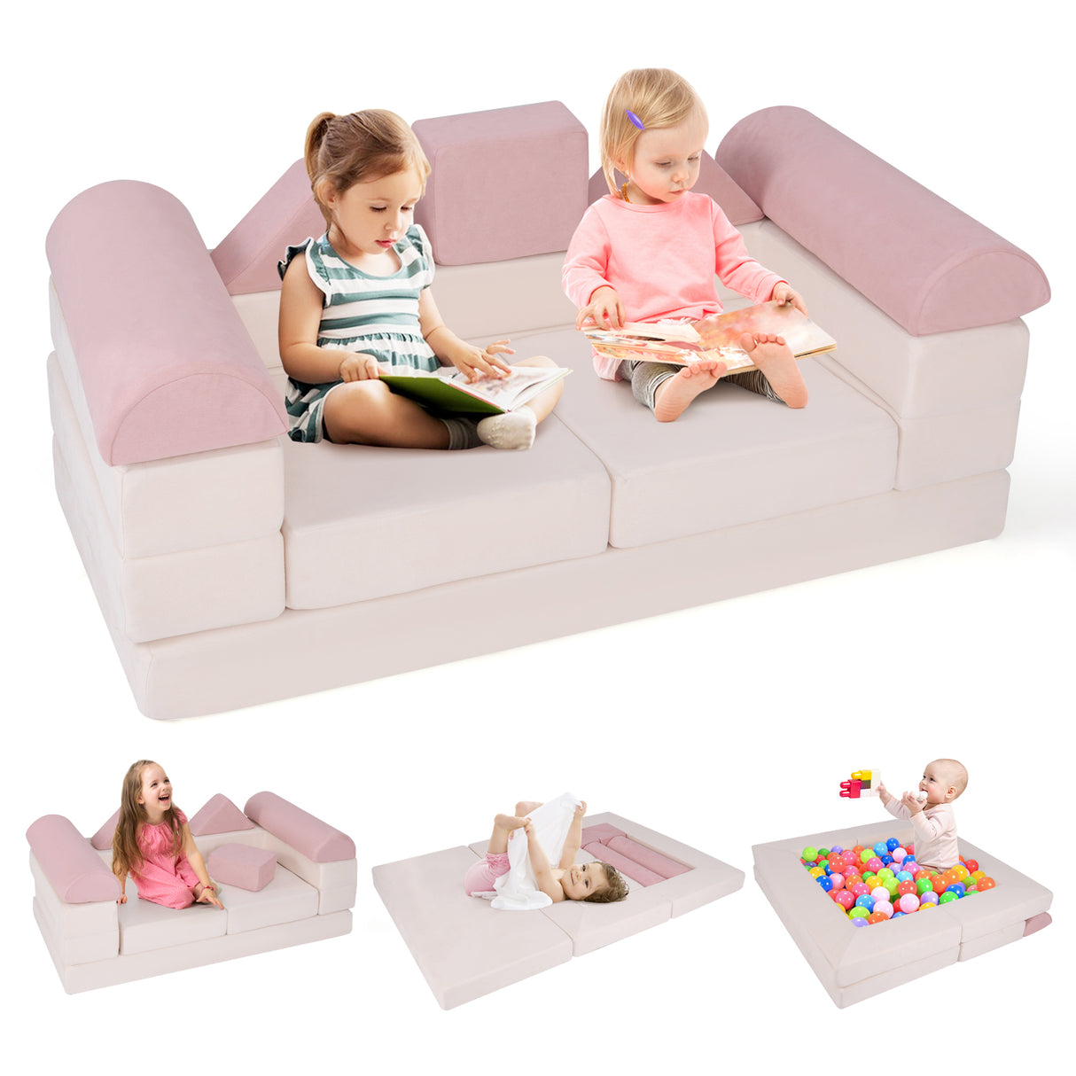 9-Piece Climb and Crawl Foam and Floor Playset with Breathable Suede Fabric