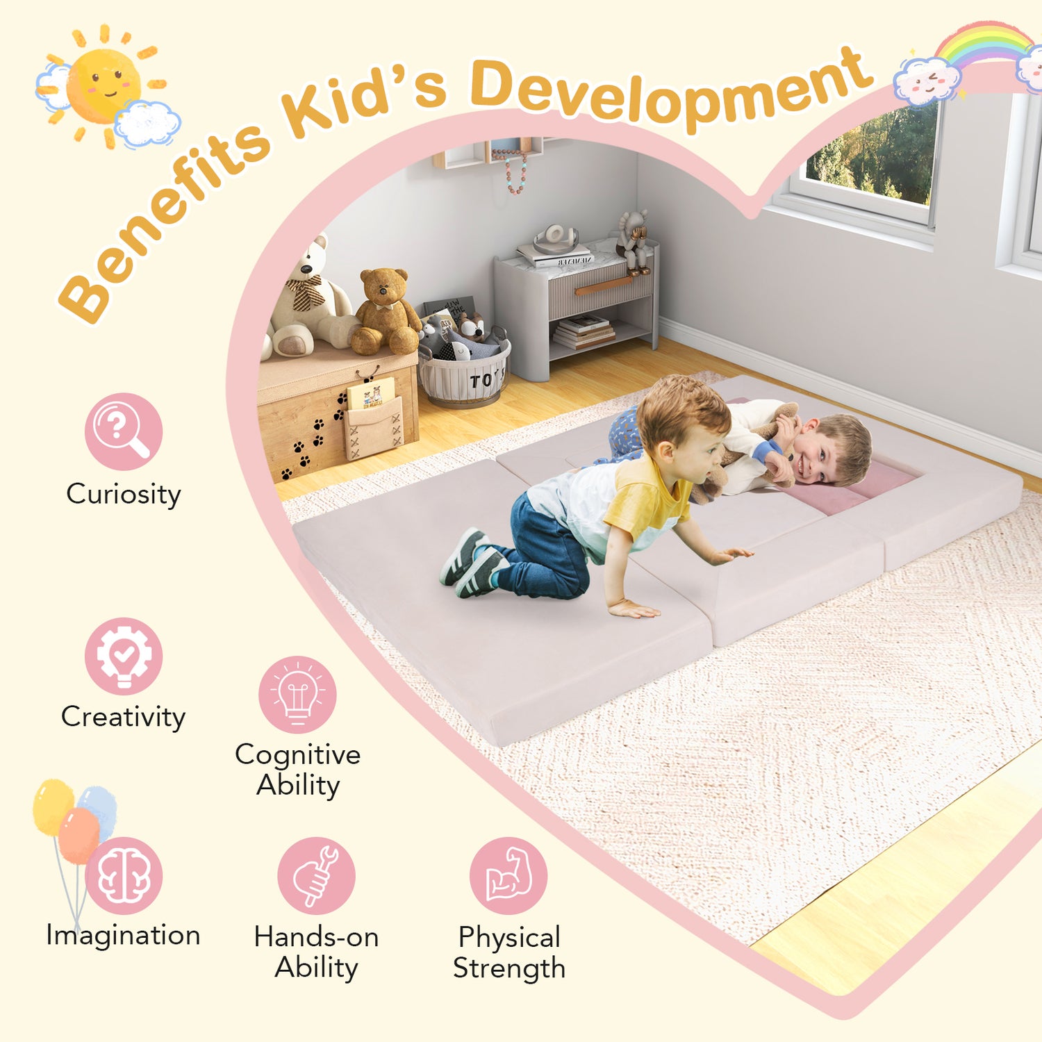 9-Piece Climb and Crawl Foam and Floor Playset with Breathable Suede Fabric