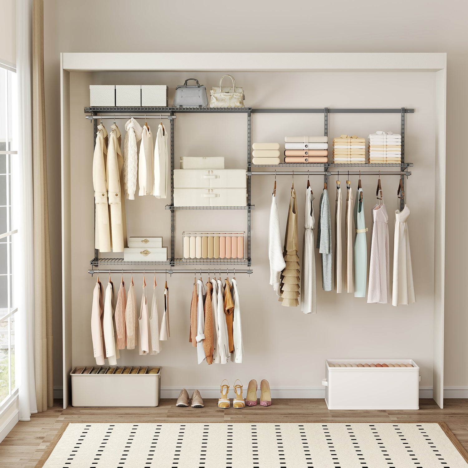Closet System 4-8 FT Wall-Mounted Closet Shelves and Rod