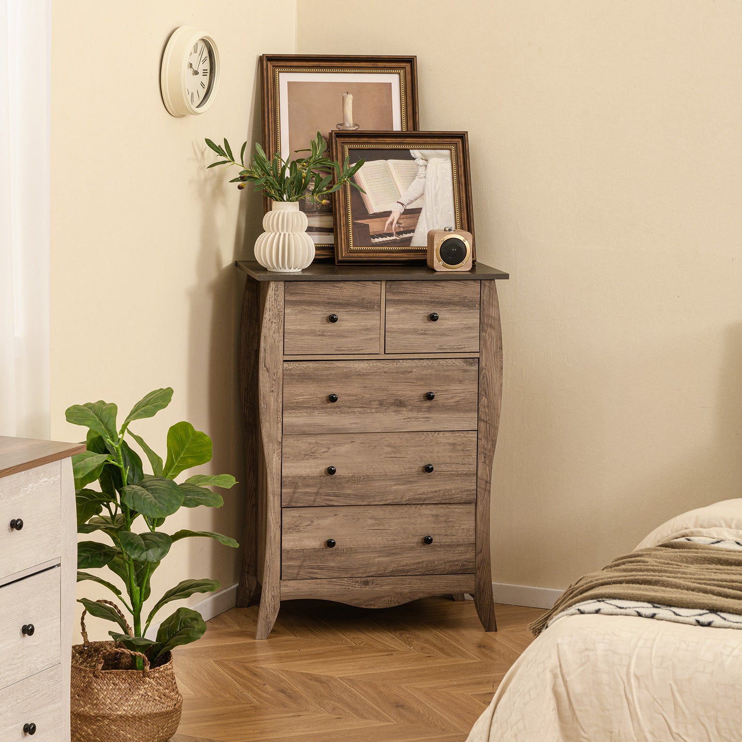 Closet Storage Organizer with 5 Folding Fabric Drawers and Anti-tipping Kit