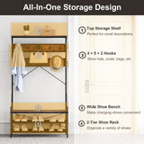 Coat Rack 4-In-1 Hall Tree with 11 Hanging Hooks Shoe Bench