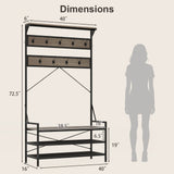 Coat Rack 4-In-1 Hall Tree with 11 Hanging Hooks Shoe Bench