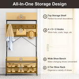 Coat Rack 4-In-1 Hall Tree with 11 Hanging Hooks Shoe Bench