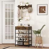 Coat Rack Shoe Stand Set 5-Tier Shoe Rack with Wall-Mounted Coat Hanger-Brown