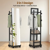 Coat Rack with Full Length Mirror Freestanding Coat Tree with 3 Hooks