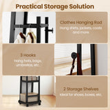 Coat Rack with Full Length Mirror Freestanding Coat Tree with 3 Hooks