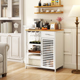 Coffee Bar Cabinet with Glass Holder Wine Rack and Bamboo Top-White