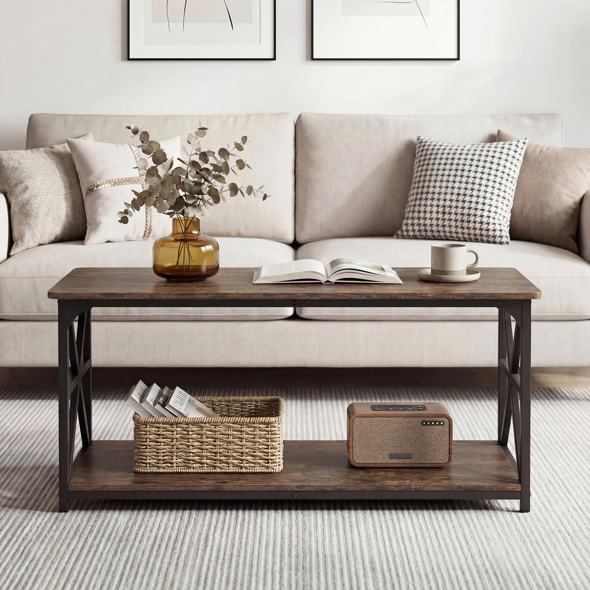 Coffee Table 2-Tier Center Table with Storage Shelf