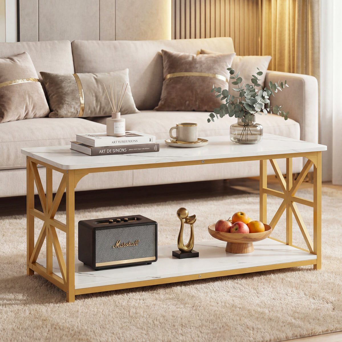 Coffee Table 2-Tier Center Table with Storage Shelf
