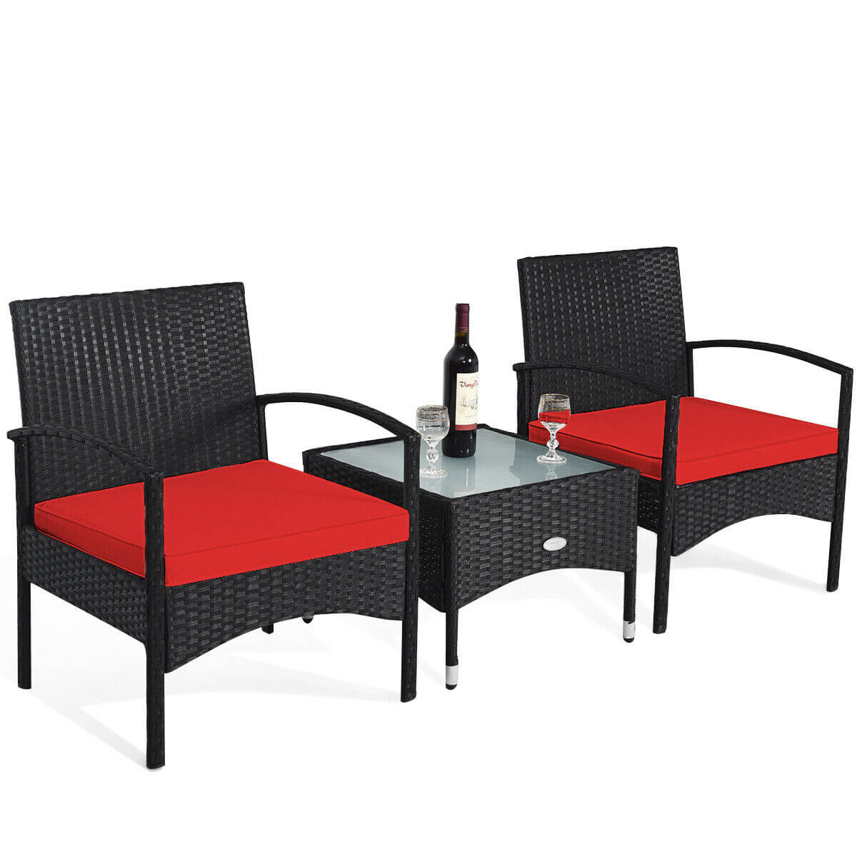 3 Pieces Patio Wicker Rattan Furniture Set with Cushion for Lawn Backyard