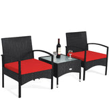 3 Pieces Patio Wicker Rattan Furniture Set with Cushion for Lawn Backyard