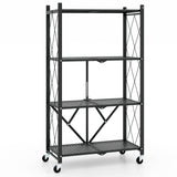 4-Tier Foldable Storage Shelf Collapsible Storage Rack with Lockable Wheels-Black