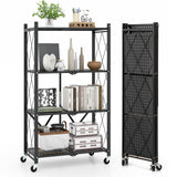 4-Tier Foldable Storage Shelf Collapsible Storage Rack with Lockable Wheels-Black
