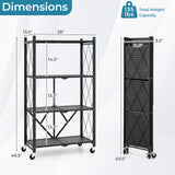 4-Tier Foldable Storage Shelf Collapsible Storage Rack with Lockable Wheels-Black