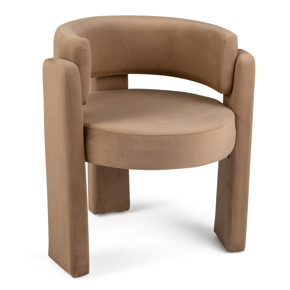 Comfy Upholstered Armchair Modern Velvet Barrel Accent Chair-Khaki