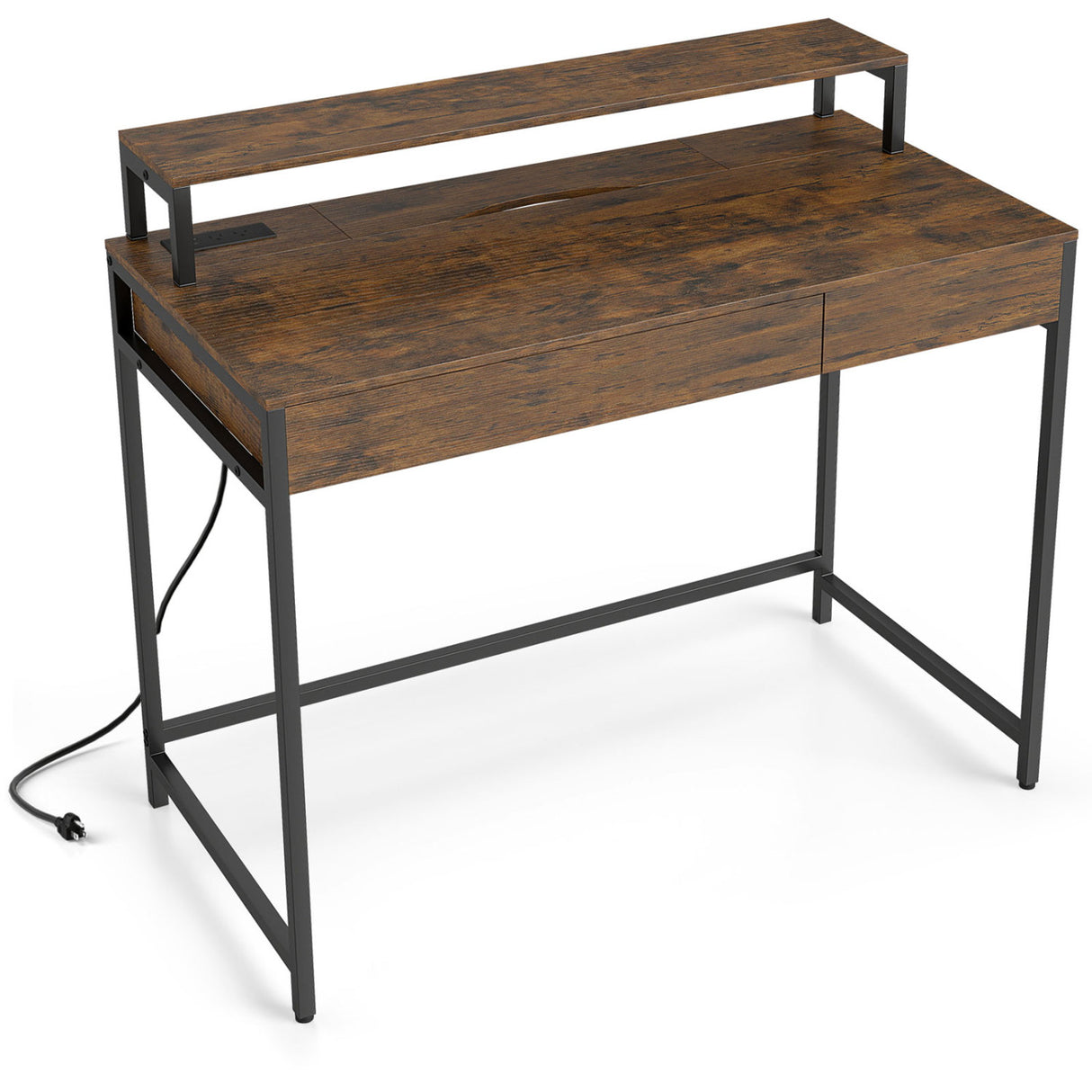 Compact Office Desk with Removable Monitor Shelf and Dual-use Drawer
