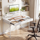 Compact Office Desk with Removable Monitor Shelf and Dual-use Drawer