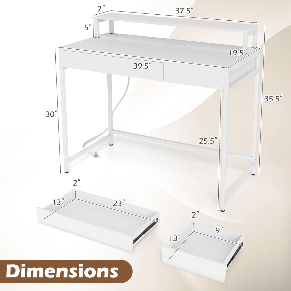 Compact Office Desk with Removable Monitor Shelf and Dual-use Drawer