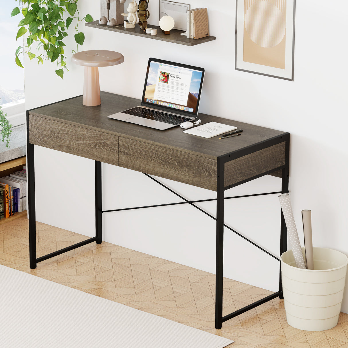 Computer Desk with 2 Drawers 44 Inch Home Office Desk with Metal Frame